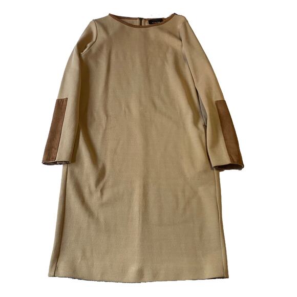 Jo No Fui Women's Tan Suede Trim Wool Blend Business Knee Length Dress 46 US 12 - Picture 2 of 11